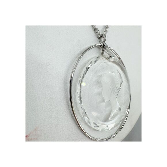 Vtg Crystal Glass Intaglio Cameo Lady Pendant Hallmark Cards Inc Rope Necklace - Picture 12 of 13